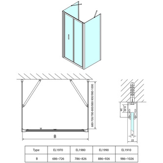 EASY LINE Duschkabine -U-Kabine, 800x900mm, Falttüren, L/R Variante, Klarglas