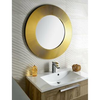SUNBEAM runder Spiegel in Holzrahmen Durchmesser 90cm, Gold