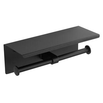 Doppel-Toilettenpapierhalter mit Ablage 30cm, Schwarz matt