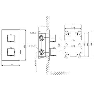 LATUS Thermostat-Unterputz Duscharmatur, Einbau-Box, 2 Wege, Schwarz matt