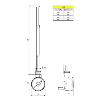WICHER E-Patrone mit Thermostat, 300 W, Weiß matt