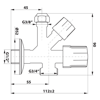 Kombi-ventil 1/2 "x3/4 "x3/8", Chrom