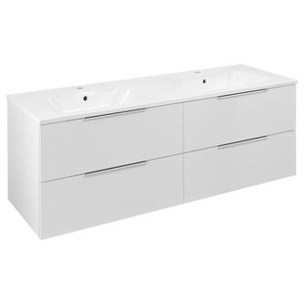 CIRASA Waschtischunterschrank mit Doppelwaschtisch 141x54x46cm, Weiß glänzend