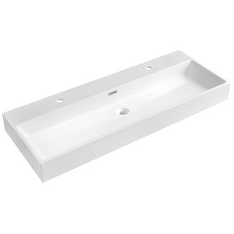 AQUATIC Waschtisch, Gussmarmor, 120x46cm, 2x Armaturloch, Weiß