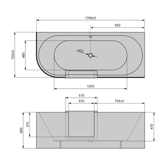 PORTAS Rechts Badewanne mit Tür, 170x75x60cm, Weiß