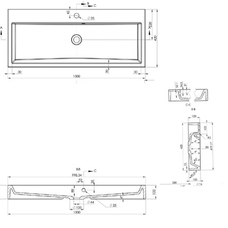 ORINOKO Waschtisch, Marmor, 100x42 cm, 2 Armaturlöcher,  Weiß