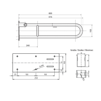 HANDICAP Klappgriff, 600mm, Schwarz matt