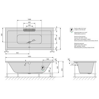 CASCATA Whirlpool-Badewanne, 185x85x45cm, Kaskade Edelstahl, Attraction Hydro-Air, Chrom