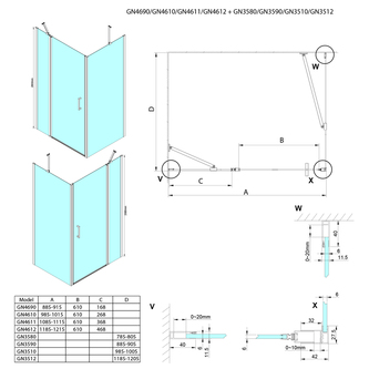 LORO Rechteckige Duschkabine 900x800mm