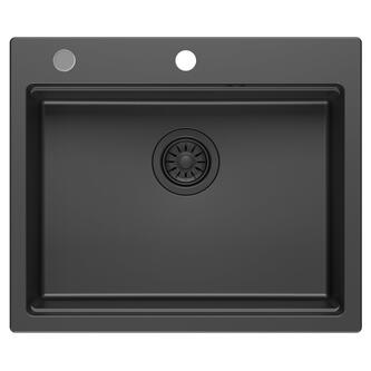 Granit-Einbauspüle, 1 Becken, 59,5x50cm, Carbon