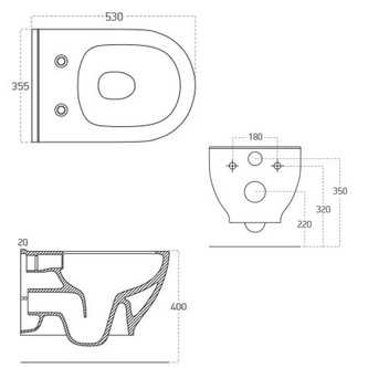 BRILLA Hänge-WC,spülrandlos, 36,5x53cm, weiss