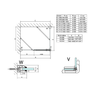 FORTIS LINE Rechteckige Duschkabine 1000x900 mm, R Variante