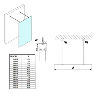 VARIO BLACK Walk-In Duschwand, freistehend, Nordic Glas, 1200 mm