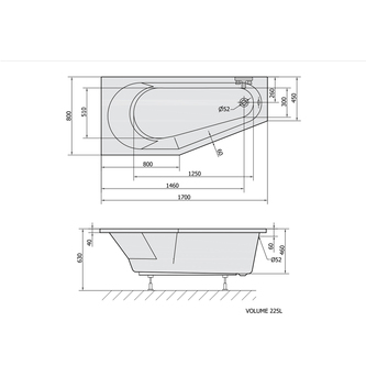 TIGRA L asymmetrische Badewanne 170x80x46cm, links, dunkelgrau